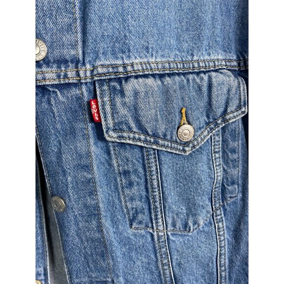 Levis Blue Denim Jean Jacket Womens Plus Size 1X Tracker Button Pockets Moto - Picture 16 of 16